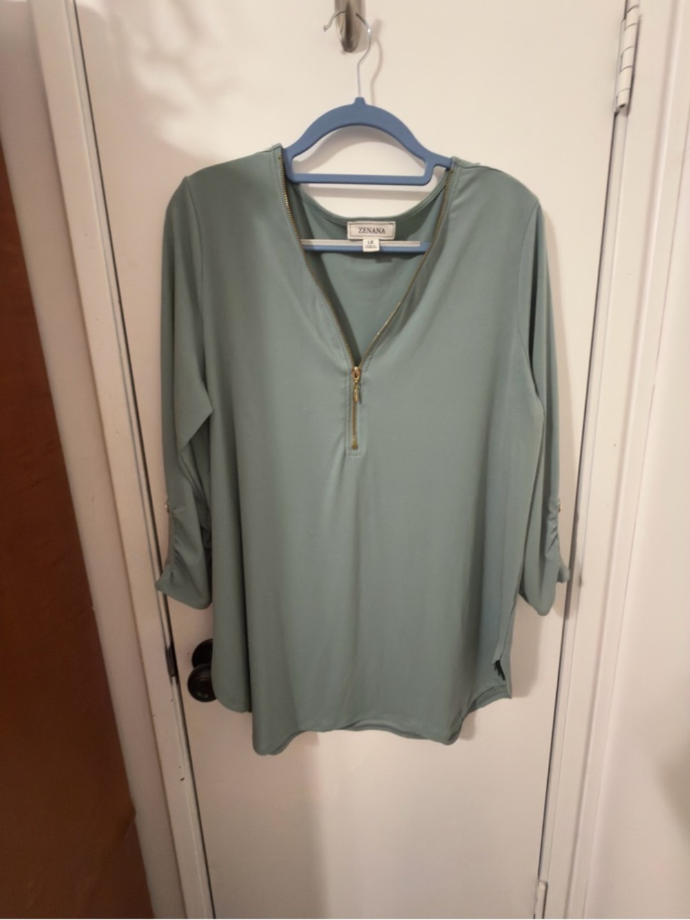 Zenana Outfitters Sage Green Zip-Front Tunic Top